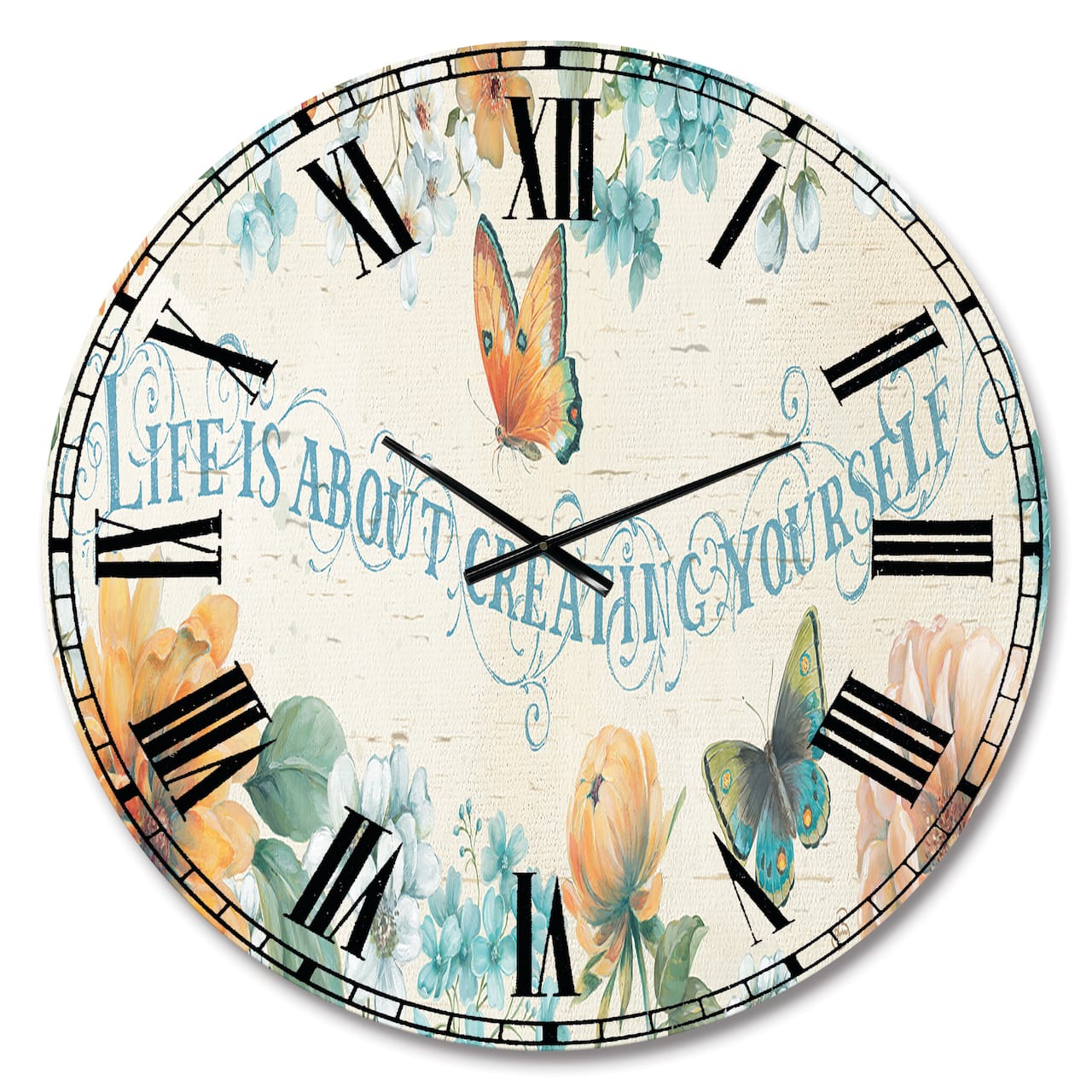 Designart Butterfly Bloom Lovely Quote Farmhouse Wall Clock